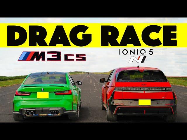 Judgment Day! 2025 Hyundai Ioniq5 N vs. 2024 BMW M3 CS, drag and roll race.