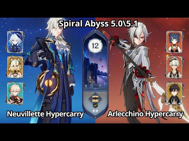 C0 Neuvillette Hypercarry & C0 Arlecchino Hypercarry - Spiral Abyss 5.0\5.1 Floor 12 Genshin Impact