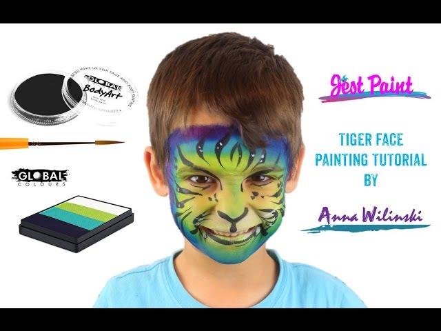 Blue and Green Tiger Face Painting Tutorial