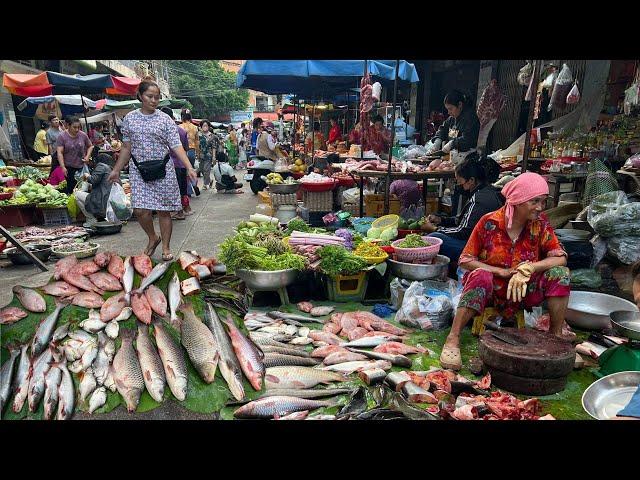 Cambodian Orussey Street Market Tours - Plenty Fresh Seafood, Vegetable, River Fish & More In Market