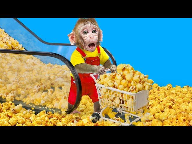 Koko Monkey Eat Rainbow Candy And Go Shopping Giant Popcorn | KUDO KOKO CHANNEL