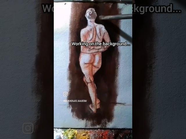 Nude study - Painting the background