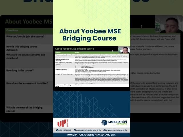 About Yoobee MSE Bridging Course || Immigration Advisers New Zealand Ltd