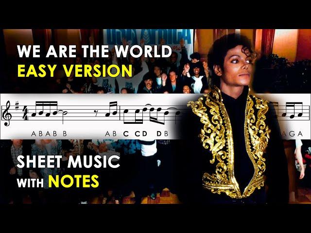 We Are the World | Sheet Music with Easy Notes for Recorder, Violin Beginners Tutorial