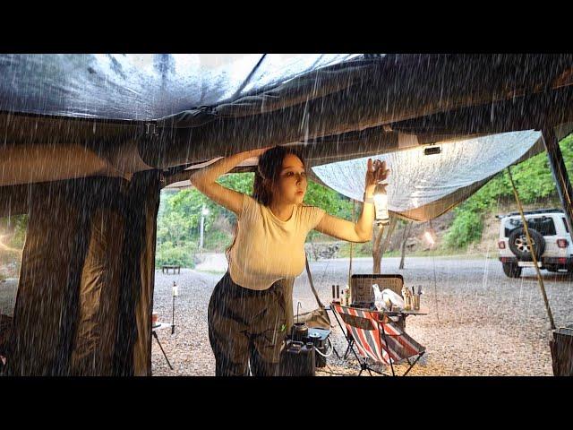 Camping in  Rain, thunderstorm in an inflatable tent / $1000 free gift camping gear