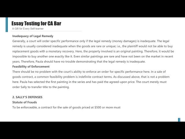 Essay Testing for California Bar Exam (Remedies) Q5 July 2007