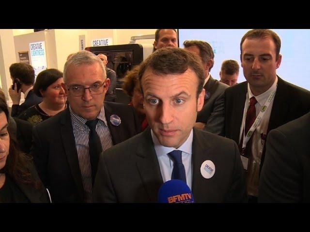 Le ministre français de l'Economie Macron à la foire de Hanovre