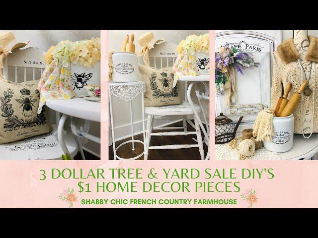 3 DOLLAR TREE & YARD SALE MAKEOVERS! $1 HOME DECOR PROJECTS - FRENCH COUNTRY SHABBY FARMHOUSE STYLE