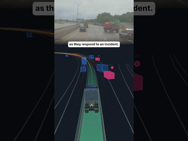 Watch an autonomous truck powered by the Aurora Driver proactively responds to emergency vehicles