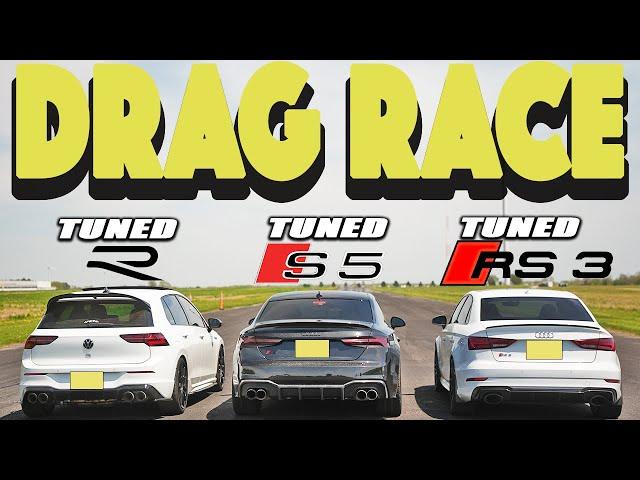 Tuned Germans! Audi RS3 Tuned vs Audi S5 Tuned vs VW Golf R Tuned  Drag and Roll Race.