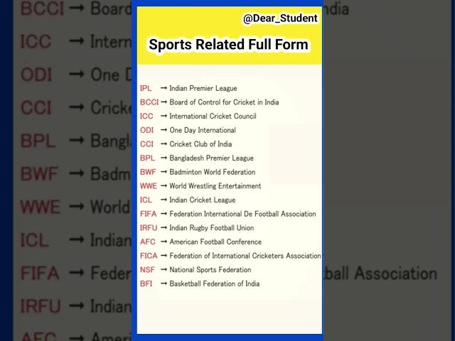 Sports related full form , English speaking practice | #english #sports #shorts #gaming #viral