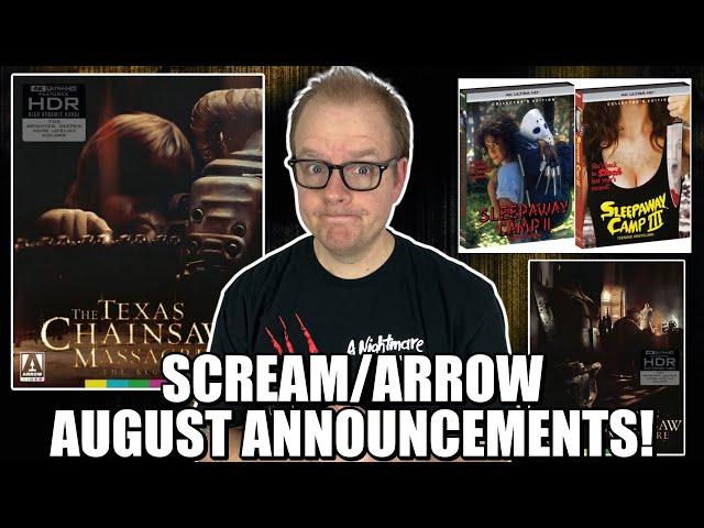 HUGE August Announcements From SCREAM Factory And ARROW Video! | Texas CHAINSAW And Sleepaway CAMP!