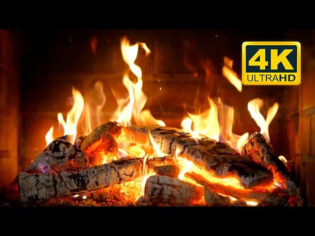 FIREPLACE 4K  Cozy Fire Background (12 HOURS). Fireplace video with Burning Logs & Fire Sounds