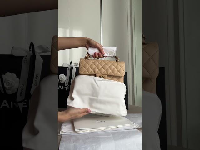 CHANEL small classic flap lambskin beige gold hw  #chanel #classic #beige #classicflap #unboxing