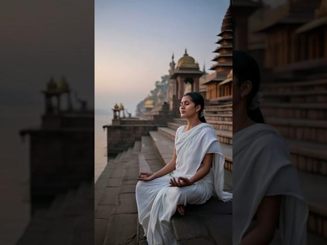 Woman in White Sari Meditating Beside a Ganga Ghat #meditation #formlesssfflame #spirituality #om