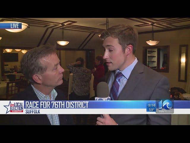 Delegate Chris Jones speaks to WAVY's Brett Hall after conceding to Jenkins