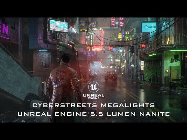 Cyber Streets Unreal Engine 5.5.0 Lumen Megalights