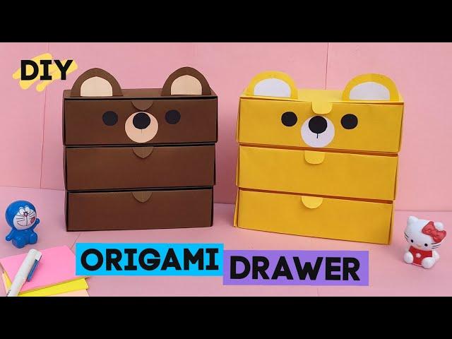 ORIGAMI PAPER TEDDY BEAR DRAWER/Paper Desk Organizer/Paper Storage Box/Origami Drawer DIY/Art Craft