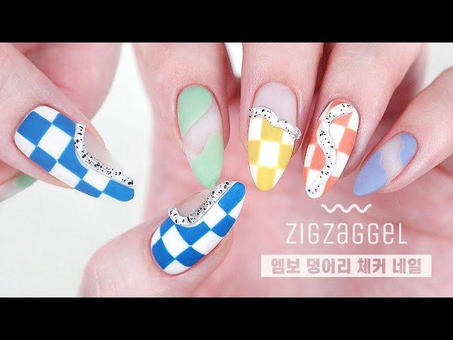 [ENG] 젤로젤로 Ι 엠보 덩어리 체커보드 셀프네일 Ι Checkerboard Nails