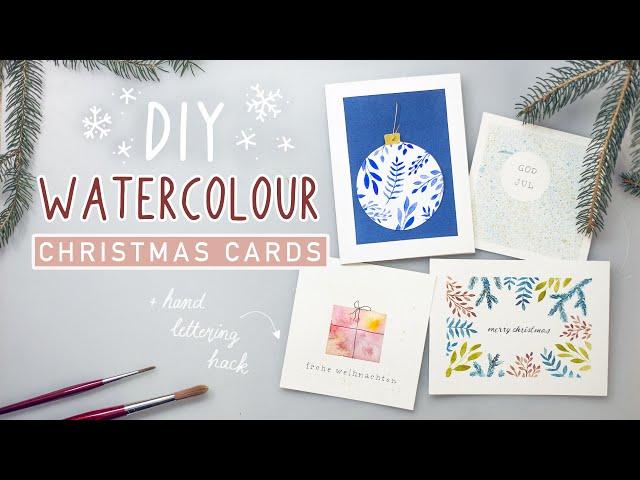 DIY Christmas Cards - 4 Stunning Watercolour Designs + Hand Lettering Hack - EASY