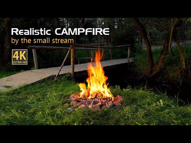 Realistic 4K Campfire by The River Soothing Natural Sounds ️