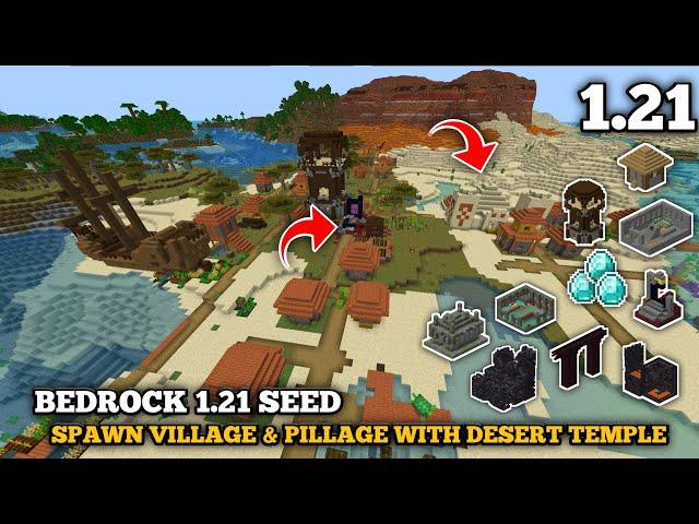 [Bedrock Seed] Minecraft 1.21 Seed - Spawn Village & Pillage with desert temple - Other next Spawn