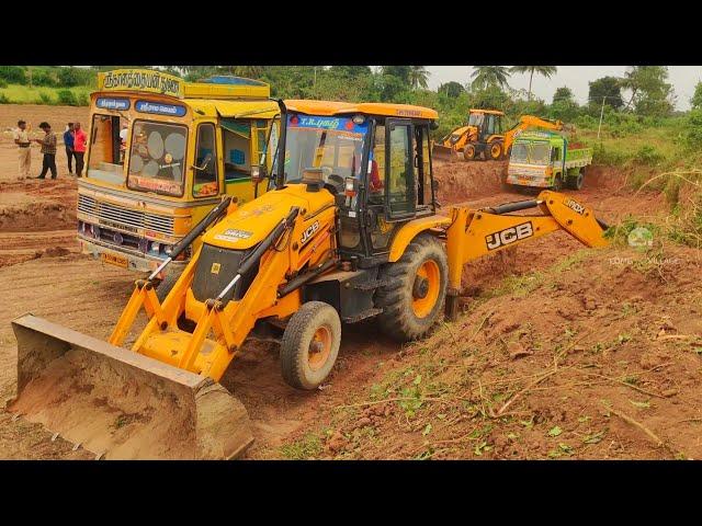 JCB 3DX Backhoe Loader Loading Mud work by Lorrys | Jcd | tractor video | come to village |