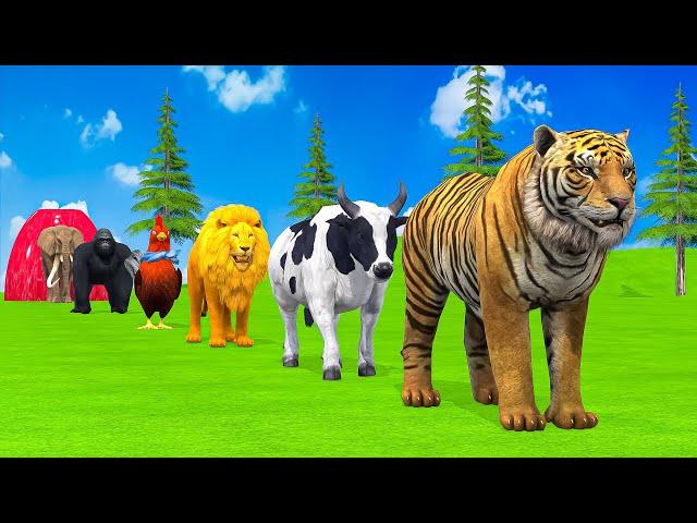 Paint & Animals Duck,Gorilla,Lion,Elephant,Cow,Sheep Fountain Crossing Transformation Animal Cartoon