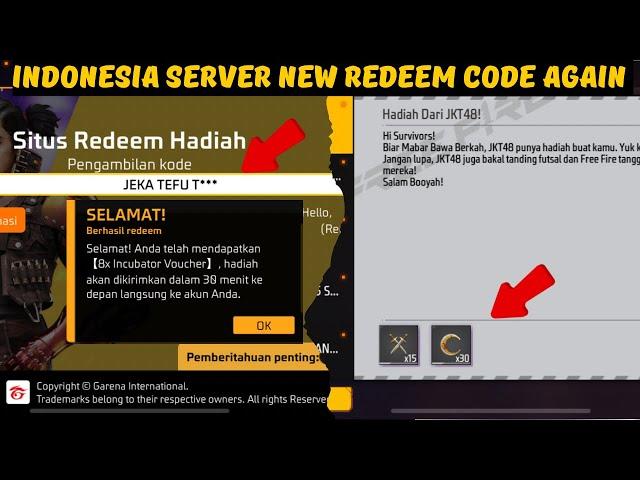 Indonesia server new redeem code again || ff indonesia server new event today