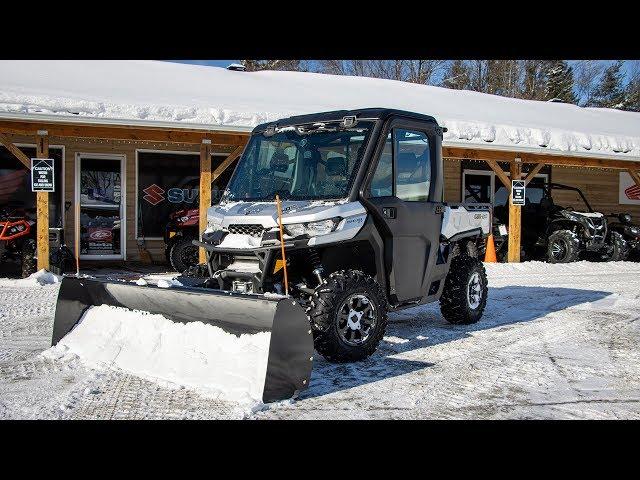 84" Can Am Hydraulic Super Duty Plow on a Defender Full Cab!