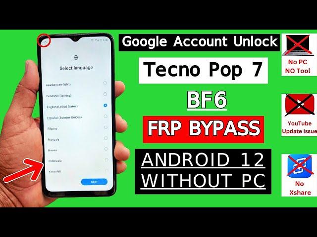 Tecno Pop 7 FRP Bypass Without PC Android 12 | Tecno BF6 Remove Google Account Lock Without Xshare