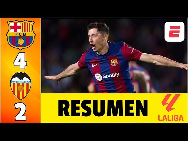 BARCELONA REMONTÓ con HAT-TRICK DE LEWANDOWSKI. 4-2 vs VALENCIA en MONTJUIC. Sigue segundo | La Liga