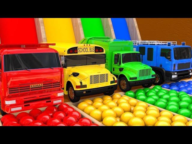 Learn Colors with Street Vehicle and PACMAN Magic Water Slide Color Shape Farm Pretend Play for Kids