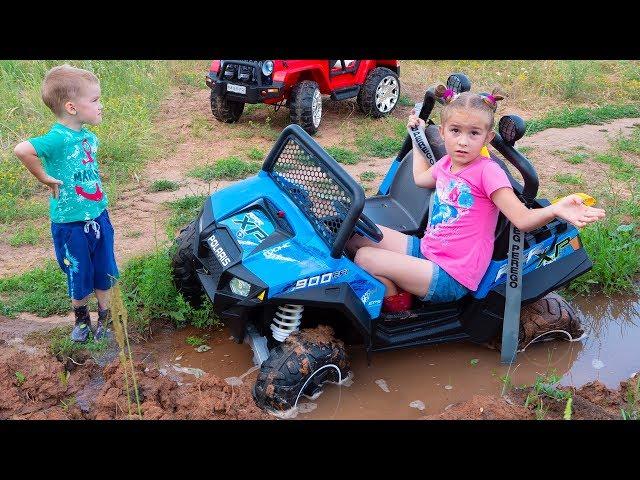 Melissa Rides a Kids  Car and Get Stuck in Mud:  Artur Tows with His Jeep