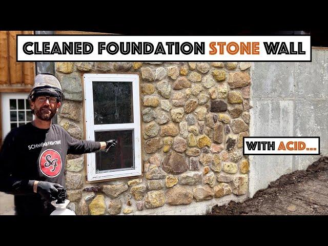 #797- Used ACID To Wash, Clean And Detail Foundation Stone Wall for Wood Shop..