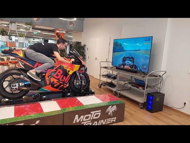 Riding a real MotoGP bike playing MotoGP game on Moto Trainer, the best motorcycle simulator