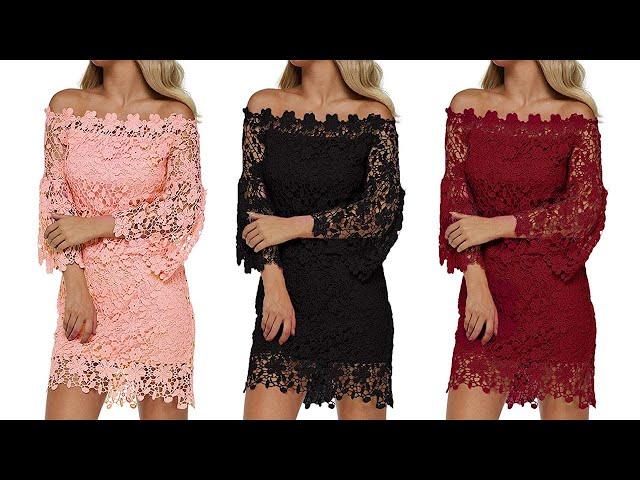 Women's Off Shoulder Floral Lace Vintage Bodycon Midi Party Cocktail Dress #Shorts