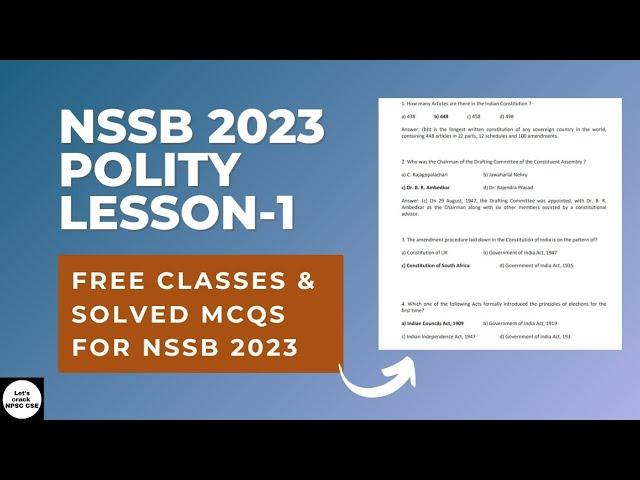 NSSB 2023 Polity Lesson- 1  | Free Classes & Solved MCQs