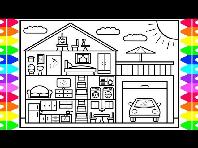 How to Draw a House Step by Step House Drawing Design | House Coloring Pages for Kids