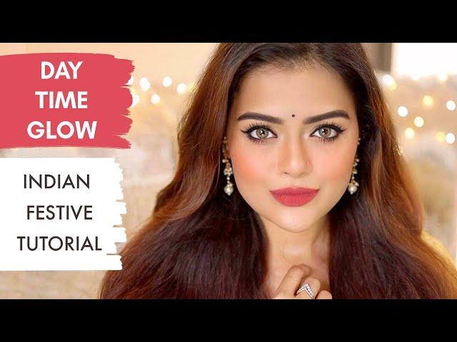 SIMPLE & GLOWING DAY-TIME FESTIVE LOOK | DRUGSTORE BEGINNERS TUTORIAL WITH LESS PRODUCTS