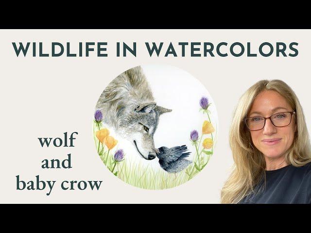 Paint Wildlife in Watercolors - Wolf and Baby Crow