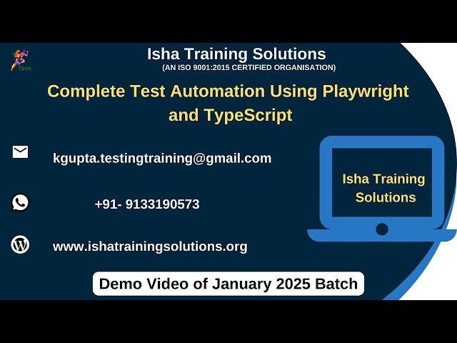 Playwright and TypeScript Demo Video on 2nd January 2025. Contact us on +91-9133190573 to enroll.