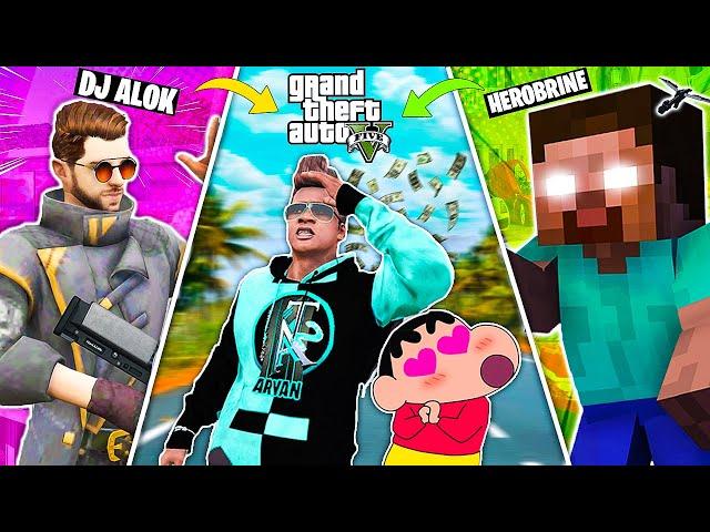 Franklin & Shinchan Meets Dj Alok & Herobine In GTA 5 | GTA 5 X FREEFIRE X MINECRAFT