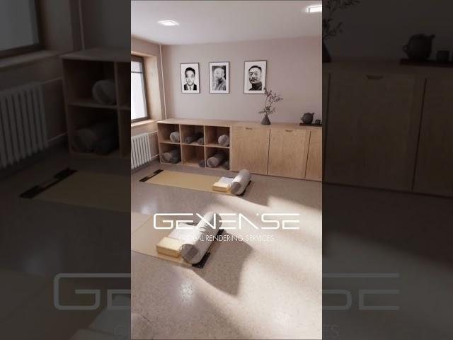 Tai chi school Interior 3D Rendering by GENENSE CGI #short #shorts #3drendering