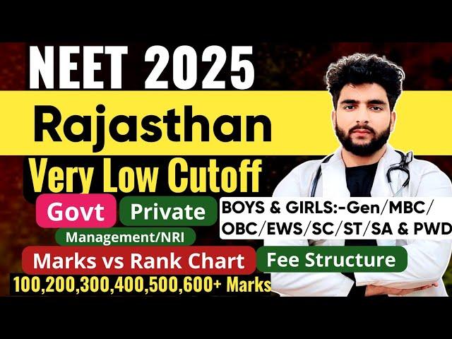 Rajasthan Neet 2025 Cutoff Govt Private Management Category Wise| Marks Vs Rank|Fee Structure |Seats