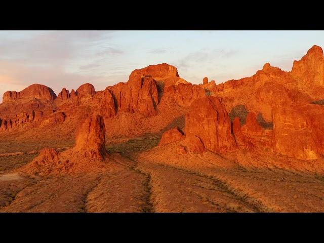 Kofa national wildlife refuge warm sunset aerial | No Copyright Stock Video