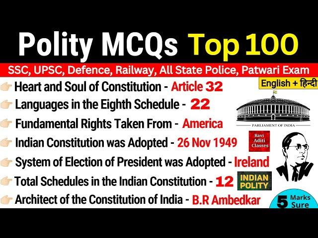 Polity Top 100 MCQs | Indian Polity Gk MCQs Questions And Answers | ssc, upsc, railway | Gk Trick