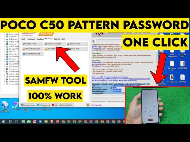 Poco C50 Pattern Password Unlock SamFw Tool One Click Meditek Cpu Support Live Mobile Unlocking