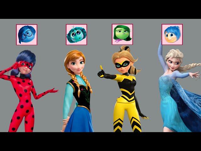 Incredible! Elsa, Ladybug, Chloe, and Anna from Frozen and Miraculous transform into Inside Out