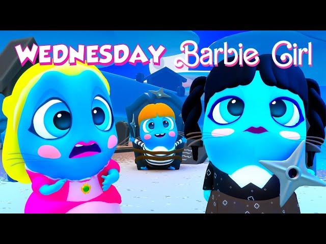  Wednesday Addams hates Barbie!? Secretly, she sings Barbie Girl song ⭐️ Cute covers by The Moonies